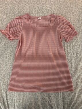 Striped Pink Square Neck Short Sleeve Top